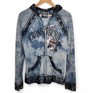 Crash & Burn Laced Hoodie Sweater Women's Tie Dye Y2K Glittered Studded Rose M